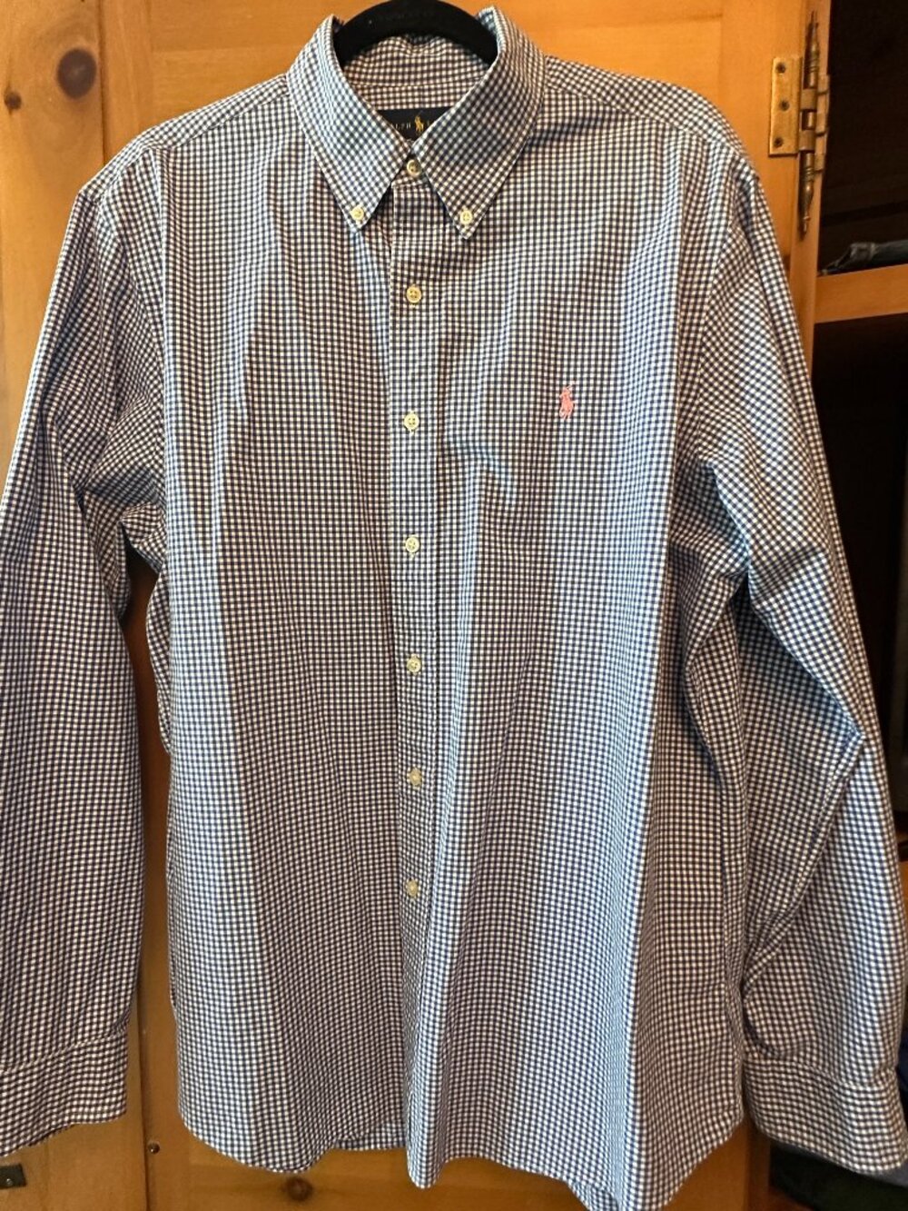 Polo Ralph Lauren navy blue and white gingham check button-down shirt